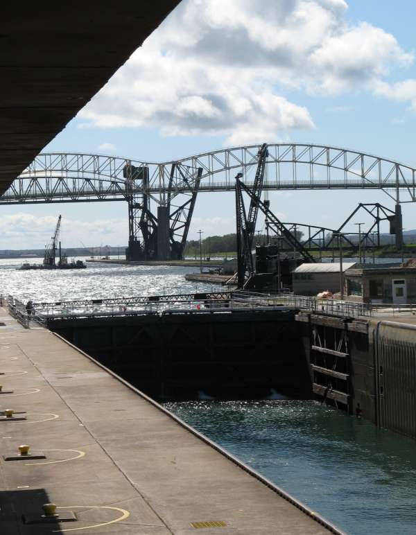 Lock Water Level After East Bound Gate Opened and Ship Dropped 21 Feet to Lake Huron
