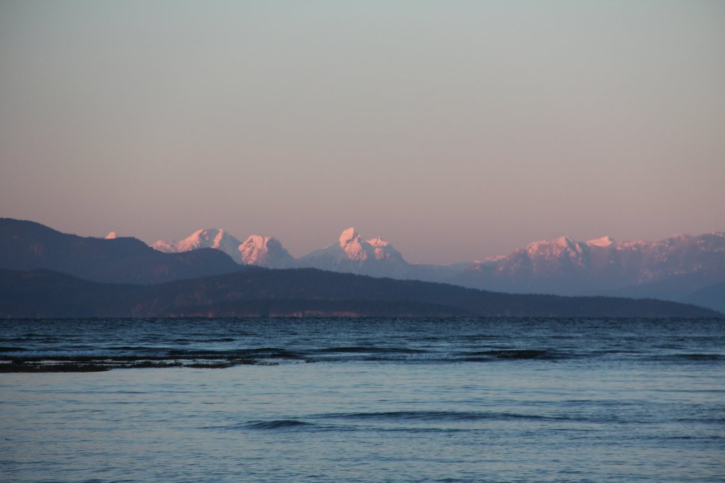 Dusk over Britannia Range on the Mainland from Rathtrevor PP